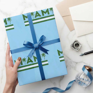 Retro Miami Palm Tree Wrapping Paper Roll Vintage South Florida Pride Distressed Orange and Green TS02 Light Blue Print Your Wear