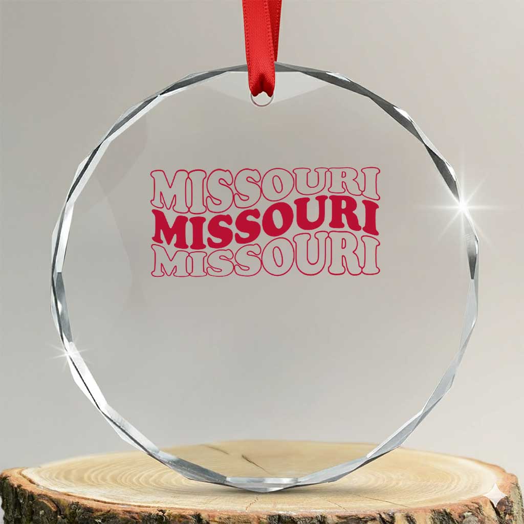 Retro Missouri State Pride Crystal Glass Ornament Groovy Wavy Typography TS12 Transparent Glass 3'' Circle Print Your Wear