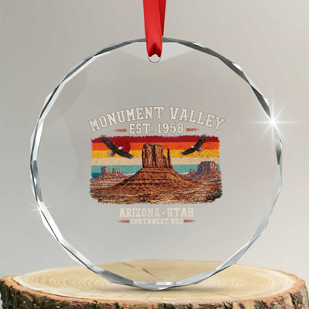 Retro Monument Valley Arizona Utah Sunset Established 1958 Crystal Glass Ornament Southwest Desert Eagle Road Trip Nature Souvenir TS14 Transparent Glass 3'' Circle Print Your Wear