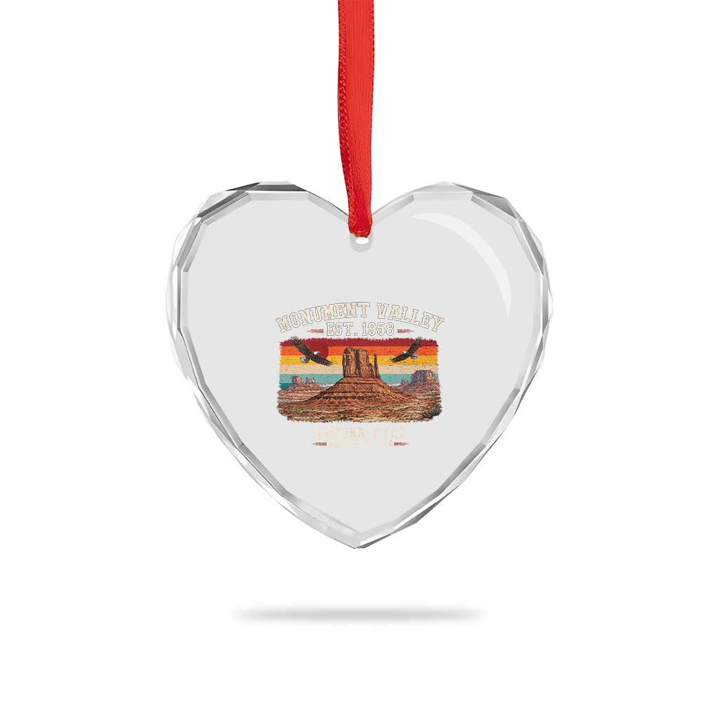 Retro Monument Valley Arizona Utah Sunset Established 1958 Heart Crystal Glass Ornament Southwest Desert Eagle Road Trip Nature Souvenir