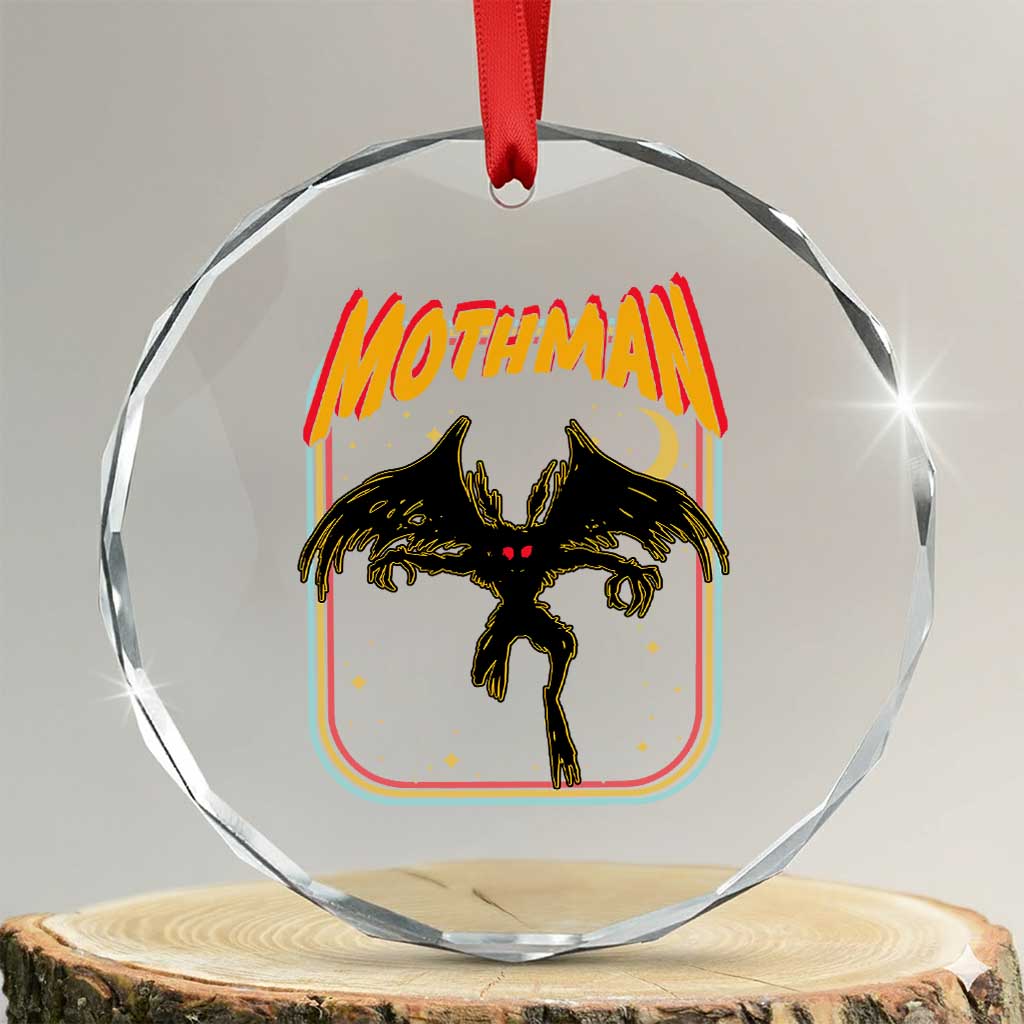 Retro Mothman Crystal Glass Ornament Vintage Comicbook Style Cryptid Lore Cryptozoology TS10 Transparent Glass 3'' Circle Print Your Wear