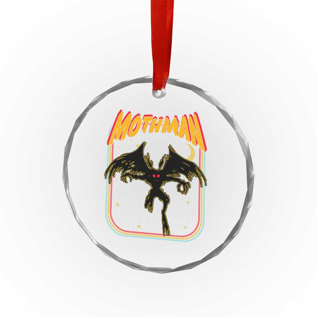 Retro Mothman Crystal Glass Ornament Vintage Comicbook Style Cryptid Lore Cryptozoology TS10 Transparent Glass 3'' Circle Print Your Wear