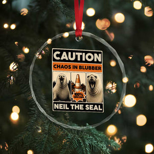 Retro Neil the Seal Caution Chaos in Blubber Crystal Glass Ornament Funny Viral Chaotic Elephant Seal Traffic Cone Meme TS02 Print Your Wear