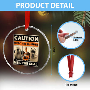 Retro Neil the Seal Caution Chaos in Blubber Crystal Glass Ornament Funny Viral Chaotic Elephant Seal Traffic Cone Meme TS02 Print Your Wear