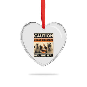 Retro Neil the Seal Caution Chaos in Blubber Heart Crystal Glass Ornament Funny Viral Chaotic Elephant Seal Traffic Cone Meme TS02 Print Your Wear