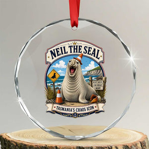 Retro Neil the Seal Tasmanias Chaos Icon Crystal Glass Ornament Funny Roaring Elephant Seal Traffic Cone Meme