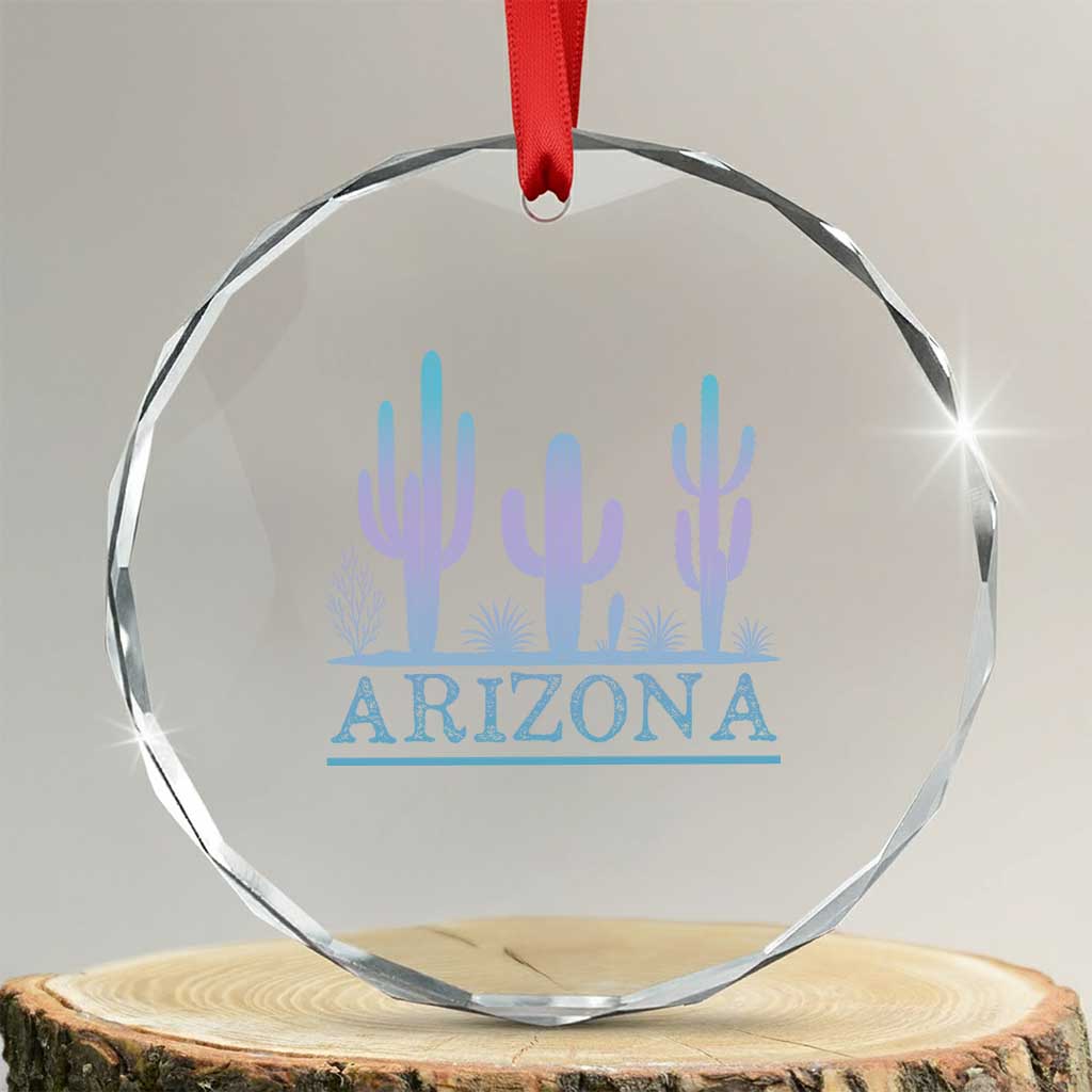 Retro Neon Silhouette Cactus Arizona Graphic Crystal Glass Ornament Modern Southwest Desert Aesthetic Travel Souvenir TS02 Transparent Glass 3'' Circle Print Your Wear