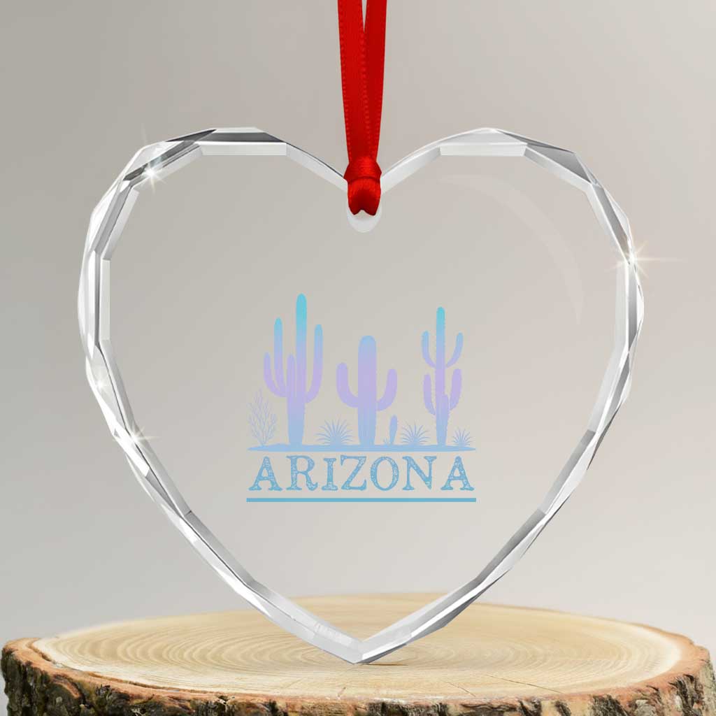 Retro Neon Silhouette Cactus Arizona Graphic Heart Crystal Glass Ornament Modern Southwest Desert Aesthetic Travel Souvenir TS02 Transparent Glass 3'' Heart Print Your Wear