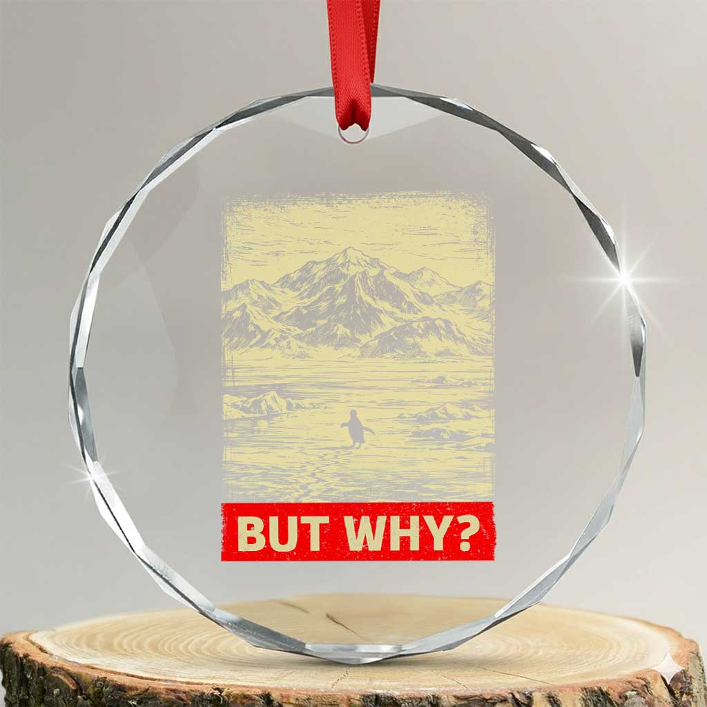 Retro Nihilist Penguin But Why Meme Crystal Glass Ornament Distressed Existential Moody Vintage Quiet Thinkers TS02 Transparent Glass 3'' Circle Print Your Wear