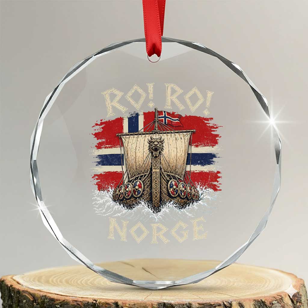 Retro Norge Viking Longship Ro Ro Crystal Glass Ornament Patriotic Norge Norwegian Flag Funny Rowing Support TS02 Transparent Glass 3'' Circle Print Your Wear