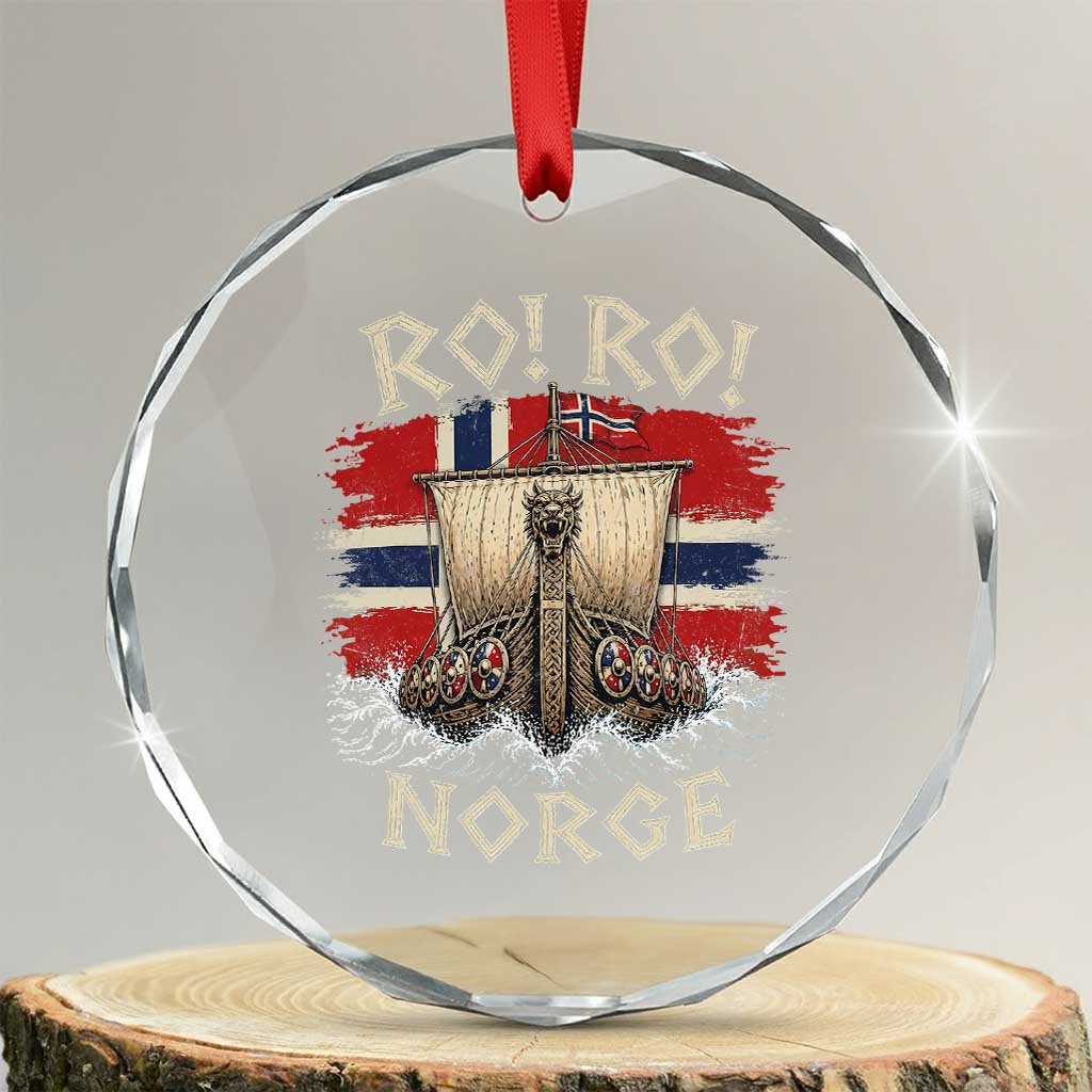 Retro Norge Viking Longship Ro Ro Crystal Glass Ornament Patriotic Norge Norwegian Flag Funny Rowing Support TS02 Transparent Glass 3'' Circle Print Your Wear
