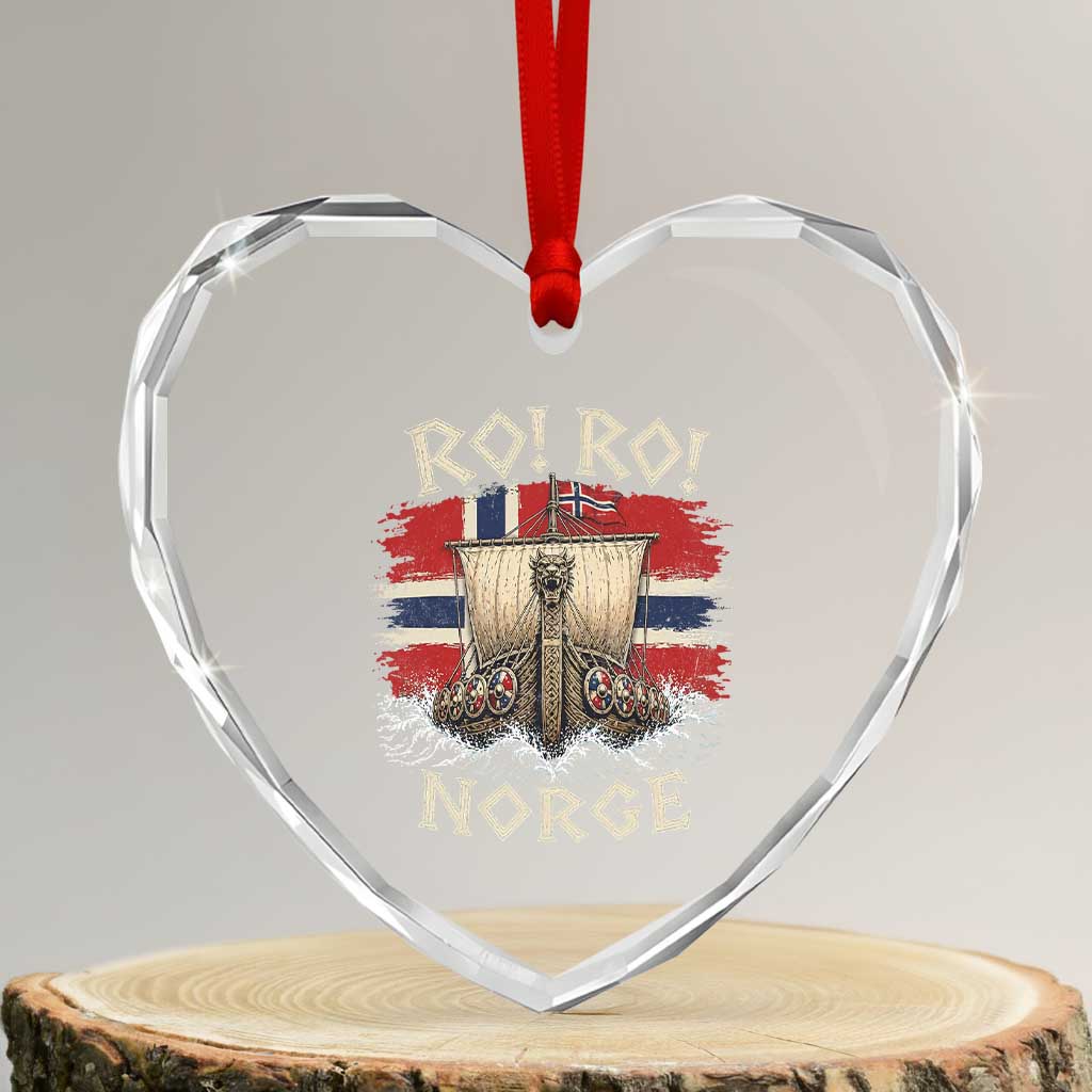 Retro Norge Viking Longship Ro Ro Heart Crystal Glass Ornament Patriotic Norge Norwegian Flag Funny Rowing Support TS02 Transparent Glass 3'' Heart Print Your Wear