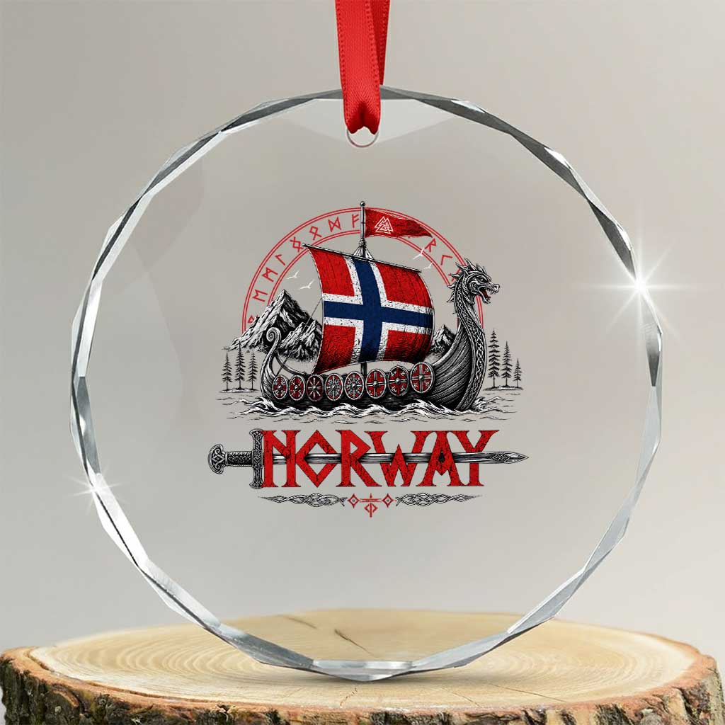 Retro Norwegian Viking Longship Norway Flag Crystal Glass Ornament Vintage Nordic Heritage Warrior TS10 Transparent Glass 3'' Circle Print Your Wear