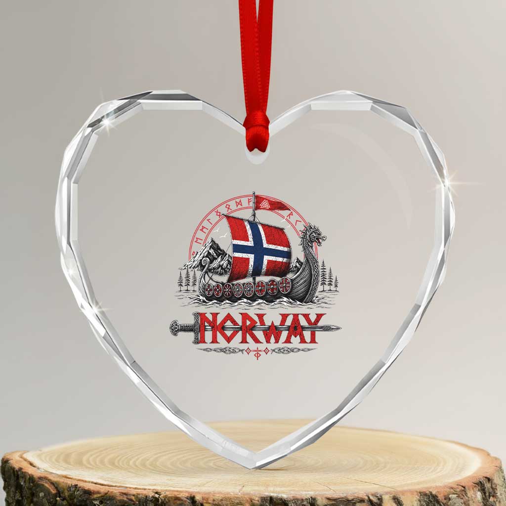 Retro Norwegian Viking Longship Norway Flag Heart Crystal Glass Ornament Vintage Nordic Heritage Warrior TS10 Transparent Glass 3'' Heart Print Your Wear