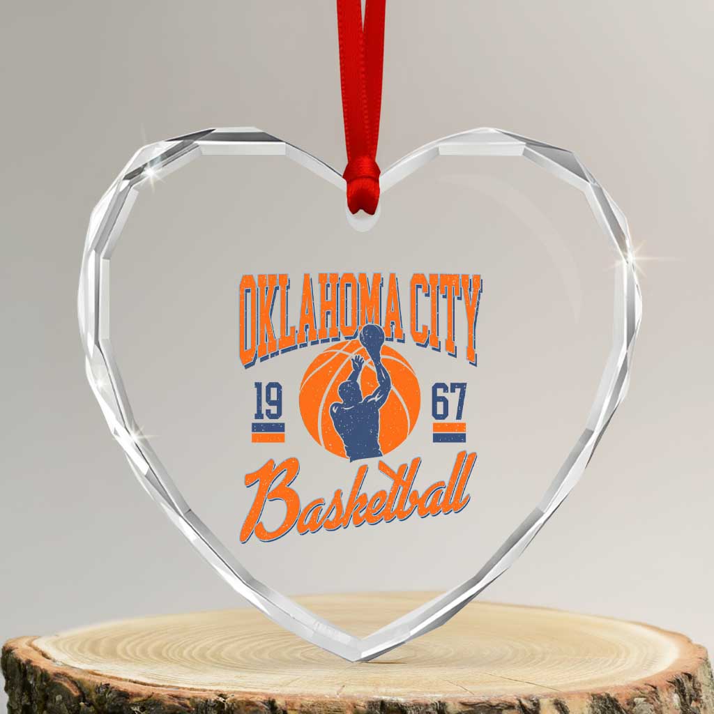 Retro Oklahoma City Basketball Heart Crystal Glass Ornament Vintage OKC Since 1967 Hoops Lover Sports Fan TS02 Transparent Glass 3'' Heart Print Your Wear
