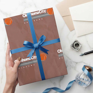 Retro Oklahoma City Basketball Wrapping Paper Roll Vintage OKC Hoops Lover Sports Fan TS02 Mocha Print Your Wear