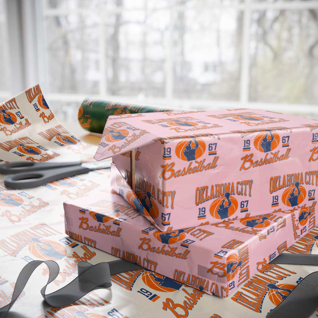 Retro Oklahoma City Basketball Wrapping Paper Roll Vintage OKC Since 1967 Hoops Lover Sports Fan TS02 Light Pink Print Your Wear