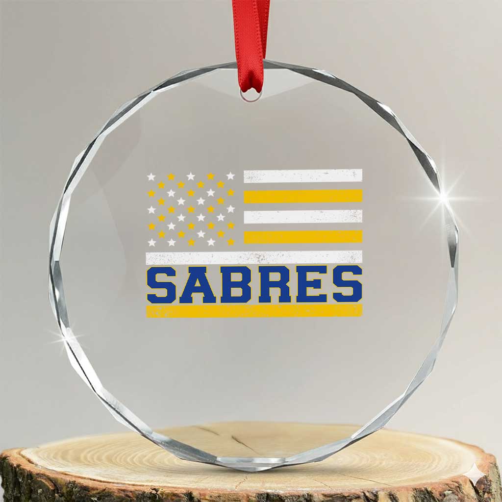 Retro Patriotic Sabres Name Pride American Flag Crystal Glass Ornament Distressed Sports Fan Graphic TS02 Transparent Glass 3'' Circle Print Your Wear