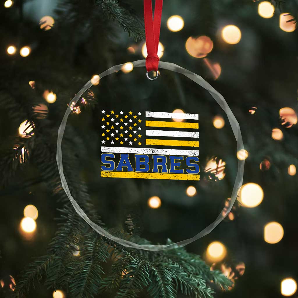 Retro Patriotic Sabres Name Pride American Flag Crystal Glass Ornament Distressed Sports Fan Graphic TS02 Print Your Wear