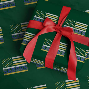 Retro Patriotic Sabres Name Pride American Flag Wrapping Paper Roll Distressed Sports Fan Graphic TS02 Green Print Your Wear