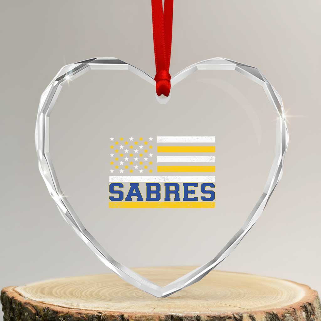 Retro Patriotic Sabres Name Pride American Flag Heart Crystal Glass Ornament Distressed Sports Fan Graphic TS02 Transparent Glass 3'' Heart Print Your Wear