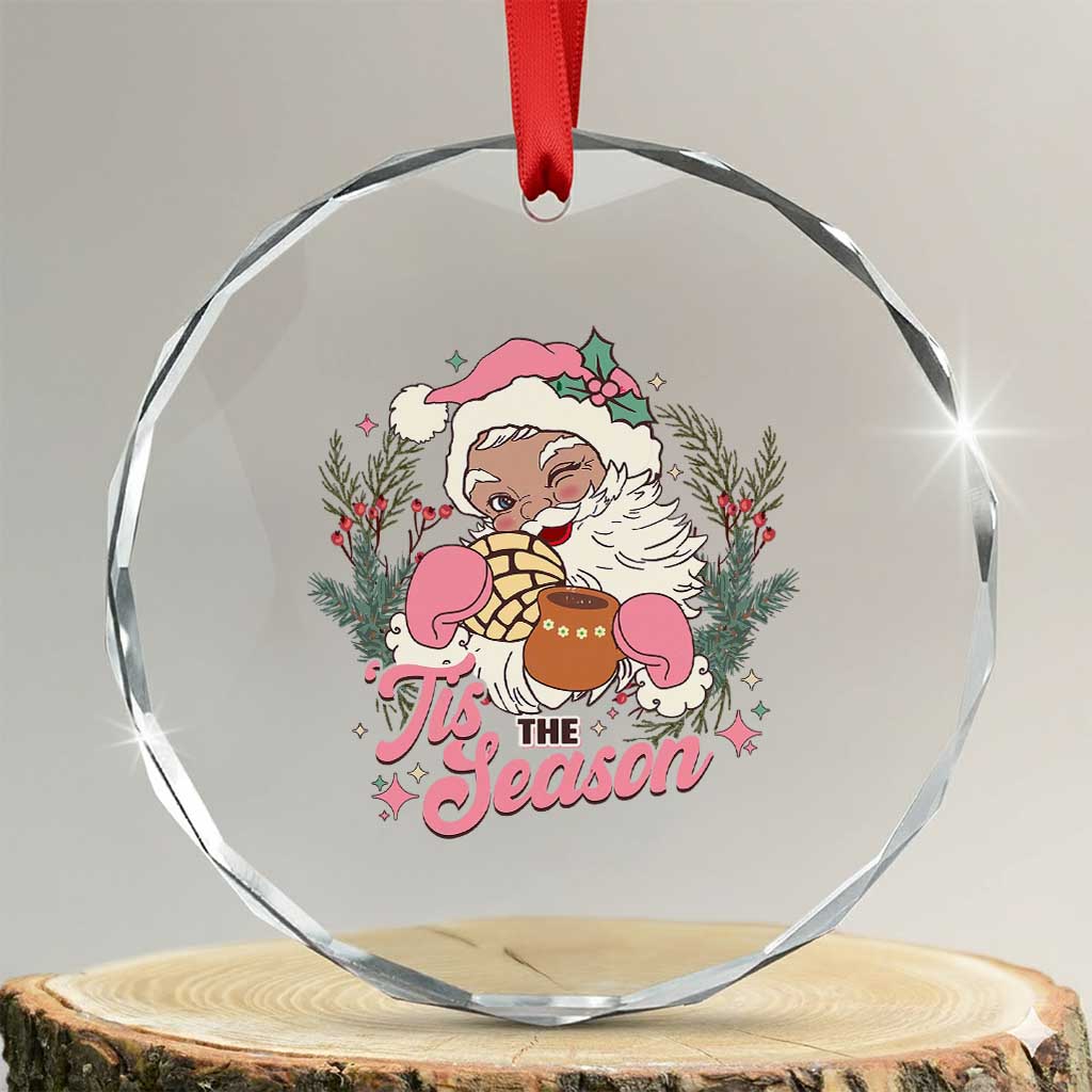 Retro Pink Santa Crystal Glass Ornament Tis The Season Feliz Navidad Latin America Mexican Christmas TS02 Transparent Glass 3'' Circle Print Your Wear
