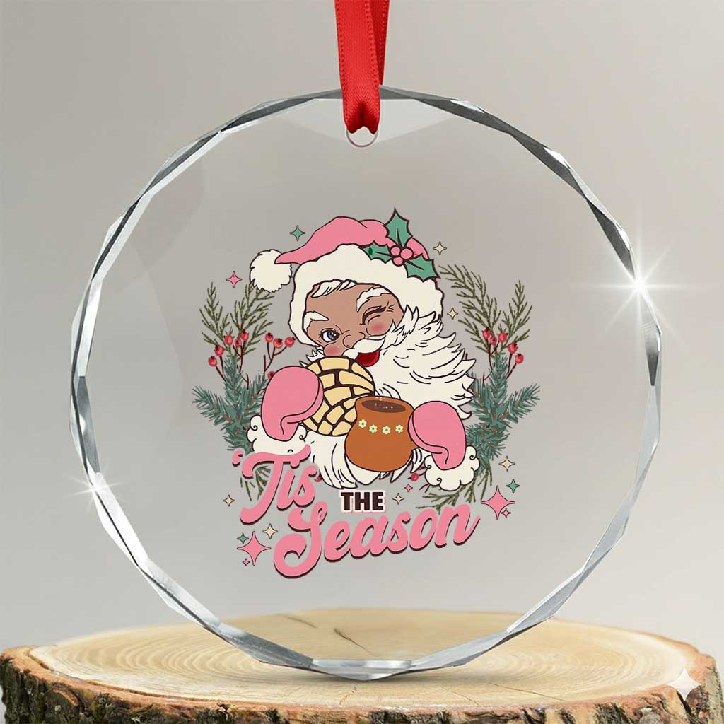 Retro Pink Santa Crystal Glass Ornament Tis The Season Feliz Navidad Latin America Mexican Christmas - Print Your Wear