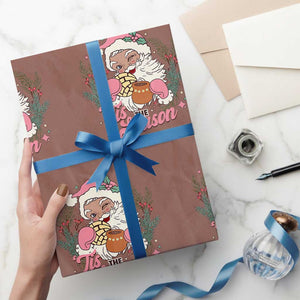 Retro Pink Santa Wrapping Paper Roll Tis The Season Feliz Navidad Latin America Mexican Christmas TS02 Mocha Print Your Wear