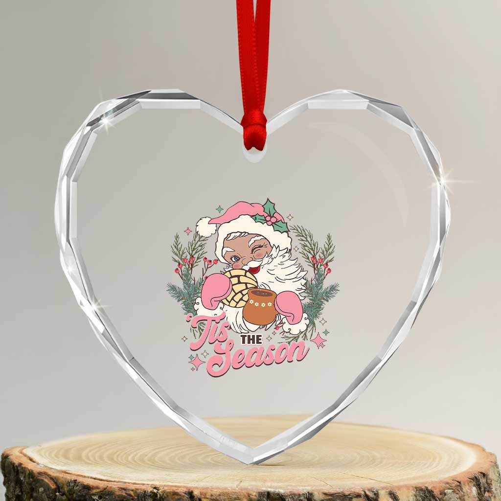 Retro Pink Santa Heart Crystal Glass Ornament Tis The Season Feliz Navidad Latin America Mexican Christmas TS02 Transparent Glass 3'' Heart Print Your Wear