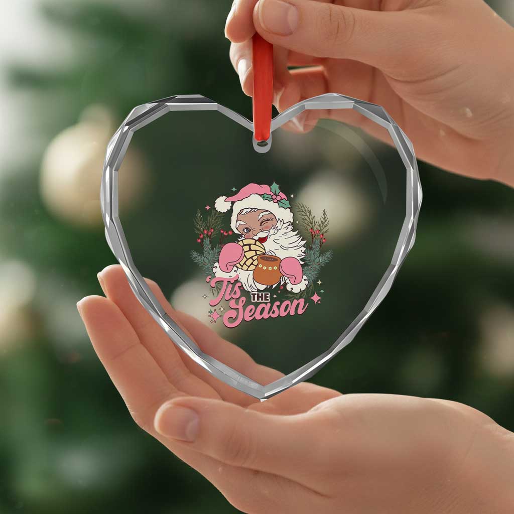 Retro Pink Santa Heart Crystal Glass Ornament Tis The Season Feliz Navidad Latin America Mexican Christmas TS02 Print Your Wear