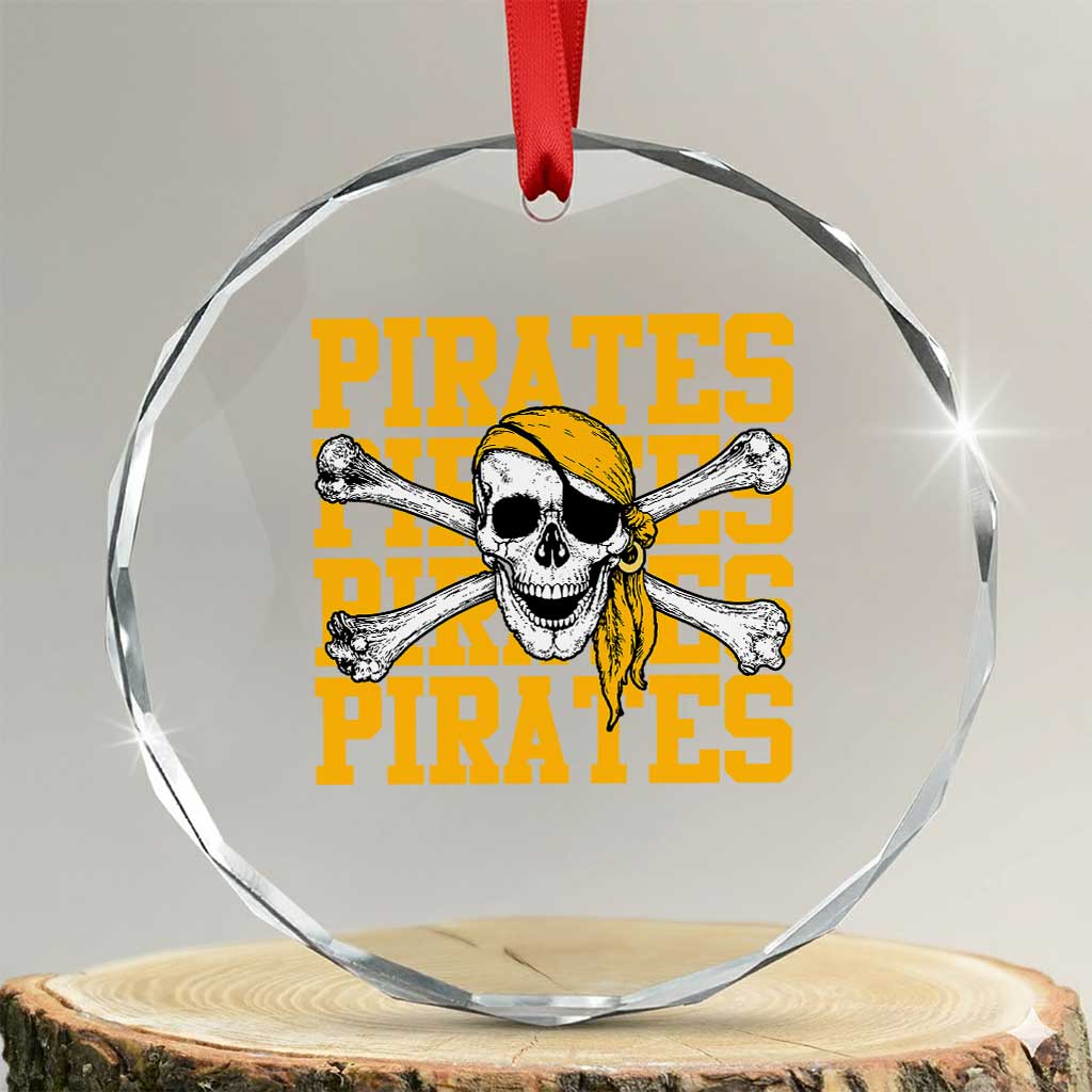 Retro Pirates Crystal Glass Ornament Vintage Retro Skull Crossbones Baseball Fans TS10 Transparent Glass 3'' Circle Print Your Wear