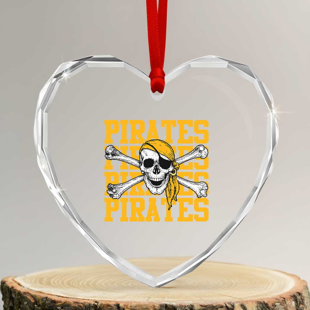 Retro Pirates Heart Crystal Glass Ornament Vintage Retro Skull Crossbones Baseball Fans TS10 Transparent Glass 3'' Heart Print Your Wear