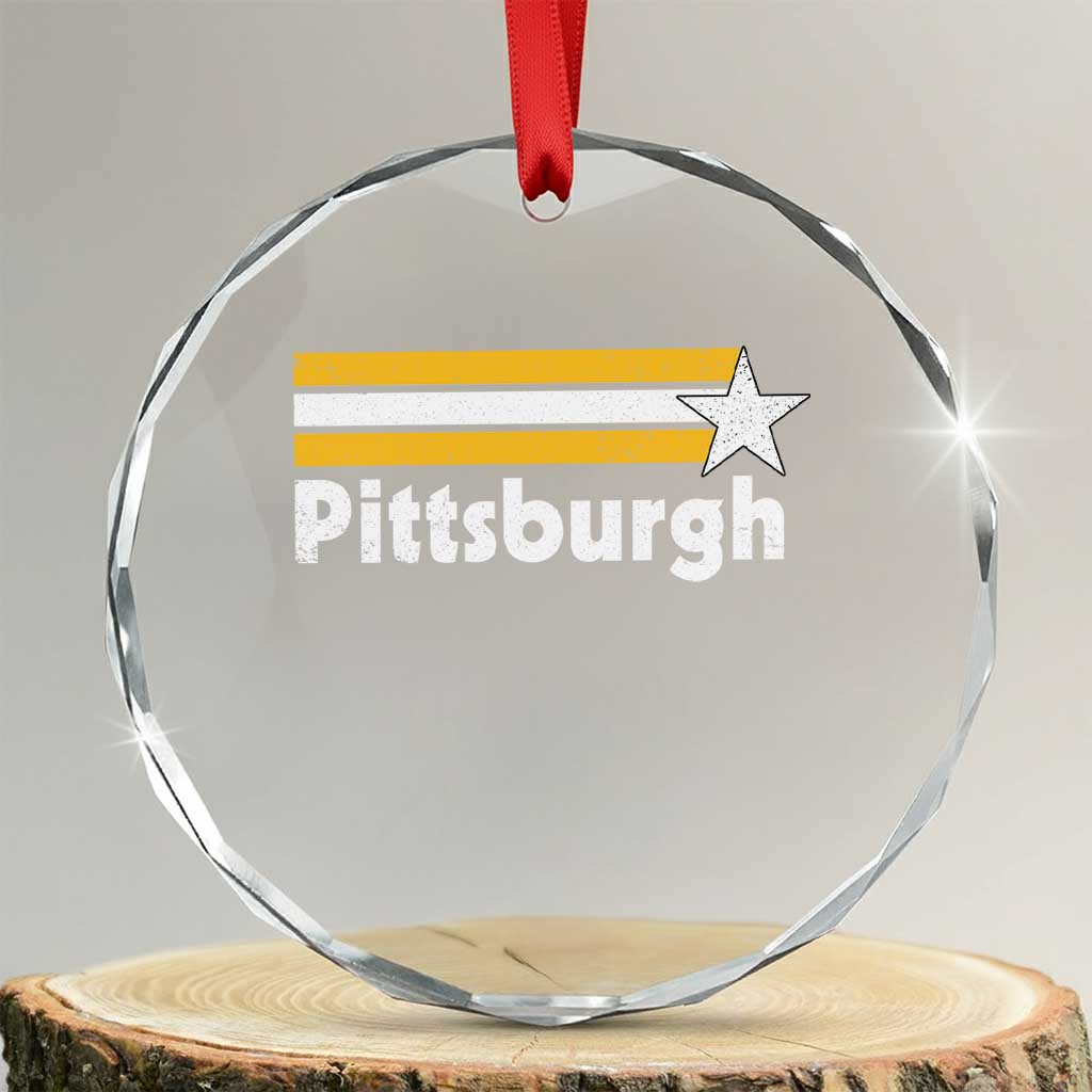 Retro Pittsburgh Crystal Glass Ornament Vintage Pennsylvania Stripes 70s 80s 90s TS10 Transparent Glass 3'' Circle Print Your Wear