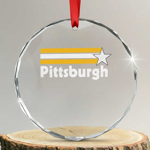 Retro Pittsburgh Crystal Glass Ornament Vintage Pennsylvania Stripes 70s 80s 90s TS10 Transparent Glass 3'' Circle Print Your Wear