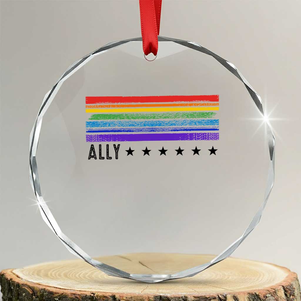 Retro Rainbow Ally Distressed Stripes Graphic Crystal Glass Ornament LGBTQ Support Pride Month TS02 Transparent Glass 3'' Circle Print Your Wear