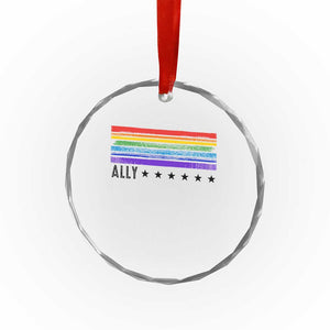 Retro Rainbow Ally Distressed Stripes Graphic Crystal Glass Ornament LGBTQ Support Pride Month TS02 Print Your Wear