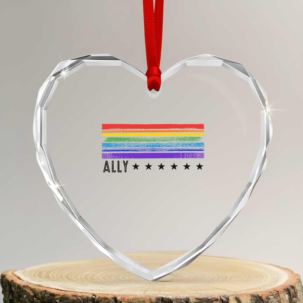 Retro Rainbow Ally Distressed Stripes Graphic Heart Crystal Glass Ornament LGBTQ Support Pride Month TS02 Transparent Glass 3'' Heart Print Your Wear