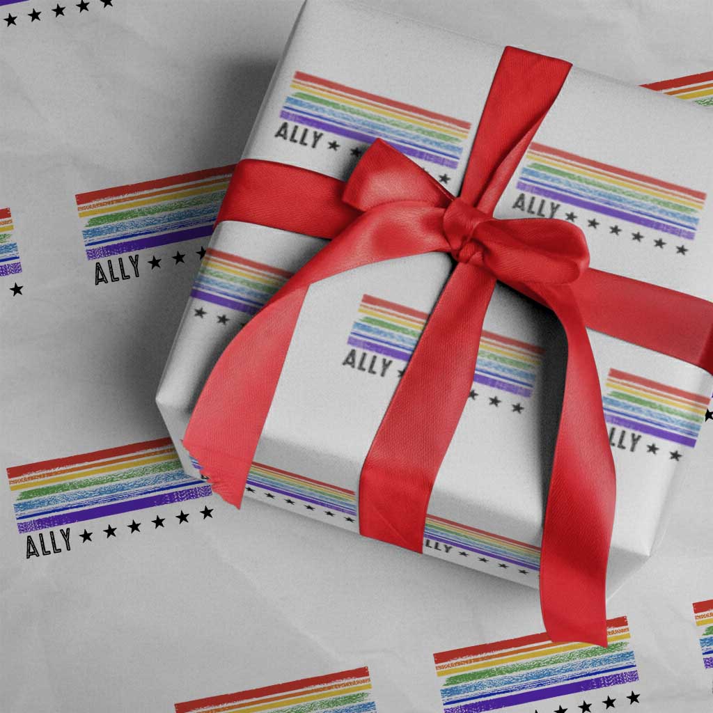Retro Rainbow Ally Distressed Stripes Graphic Wrapping Paper Roll LGBTQ Support Pride Month TS02 White Print Your Wear