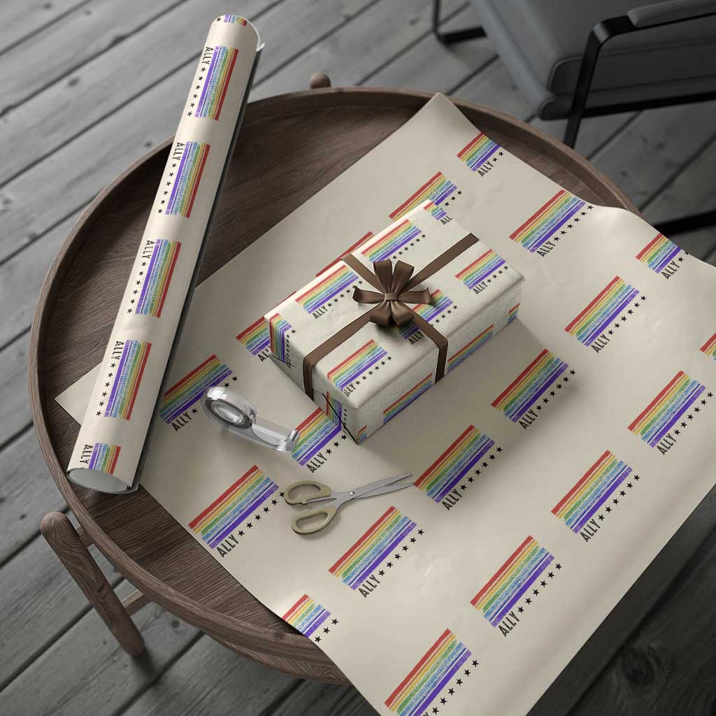 Retro Rainbow Ally Distressed Stripes Graphic Wrapping Paper Roll LGBTQ Support Pride Month
