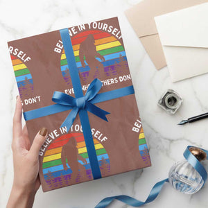 Retro Rainbow Bigfoot Wrapping Paper Roll Believe In Yourself Even When Others Don't TS14 Mocha Print Your Wear