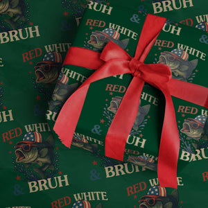Retro Red White And Bruh Fishing Wrapping Paper Roll Funny Patriotic Bass 4th Of July TS02 Green Print Your Wear