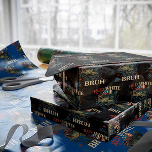 Retro Red White And Bruh Fishing Wrapping Paper Roll Funny Patriotic Bass 4th Of July TS02 Black Print Your Wear