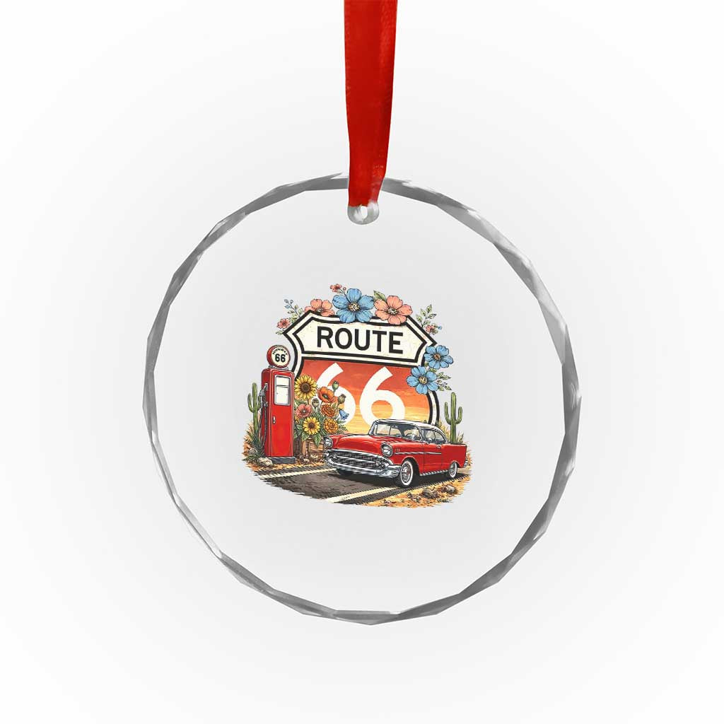 Retro Route Highway 66 Crystal Glass Ornament Boho Wildflower Americana Floral TS12 Print Your Wear
