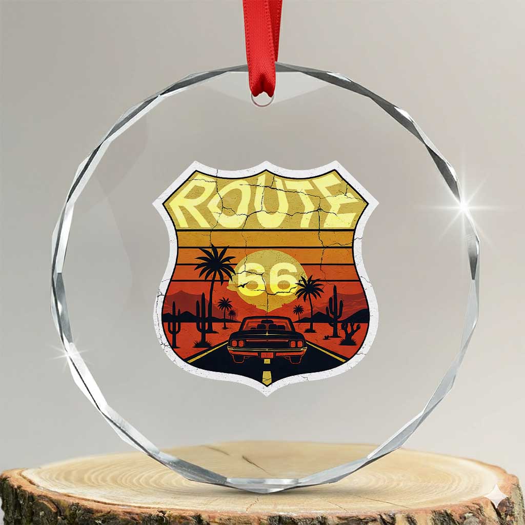 Retro Route Highway 66 Crystal Glass Ornament Vintage Americana Road Trip TS12 Transparent Glass 3'' Circle Print Your Wear