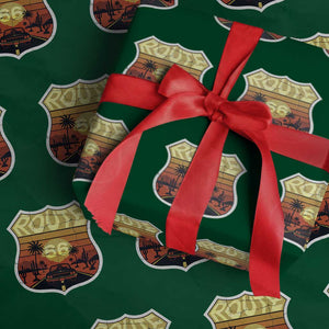 Retro Route Highway 66 Wrapping Paper Roll Vintage Americana Road Trip TS12 Green Print Your Wear