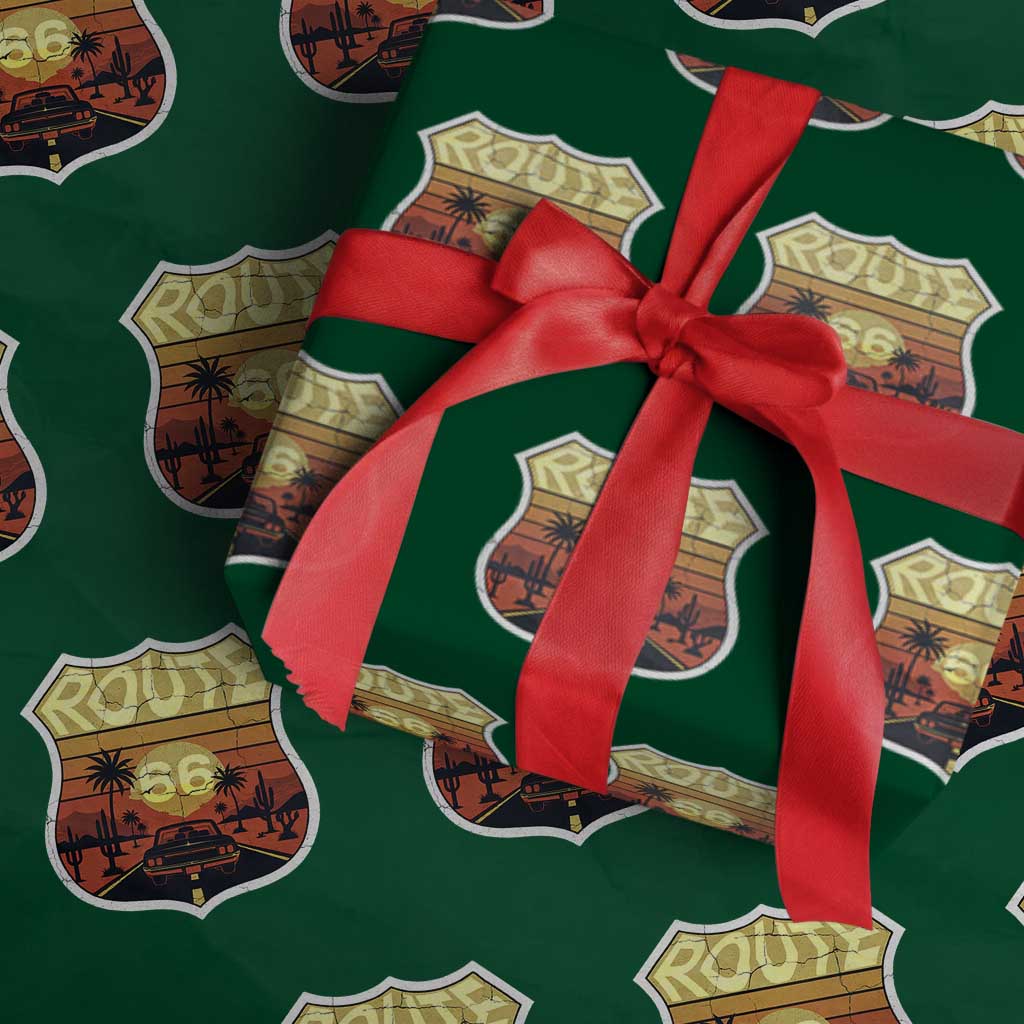 Retro Route Highway 66 Wrapping Paper Roll Vintage Americana Road Trip TS12 Green Print Your Wear