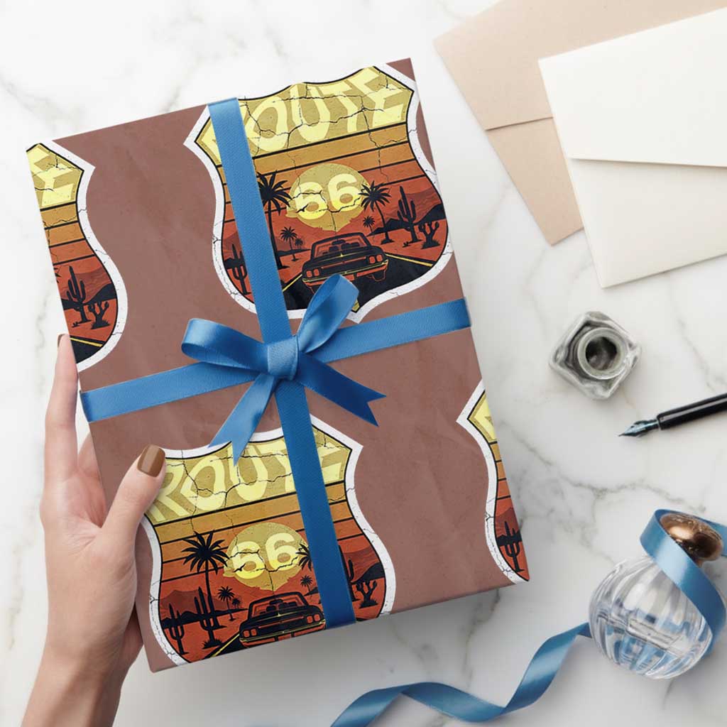 Retro Route Highway 66 Wrapping Paper Roll Vintage Americana Road Trip TS12 Mocha Print Your Wear