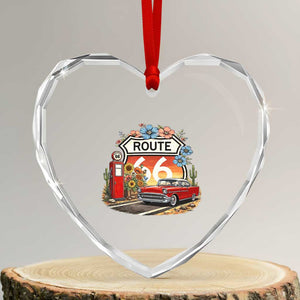 Retro Route Highway 66 Heart Crystal Glass Ornament Boho Wildflower Americana Floral TS12 Transparent Glass 3'' Heart Print Your Wear