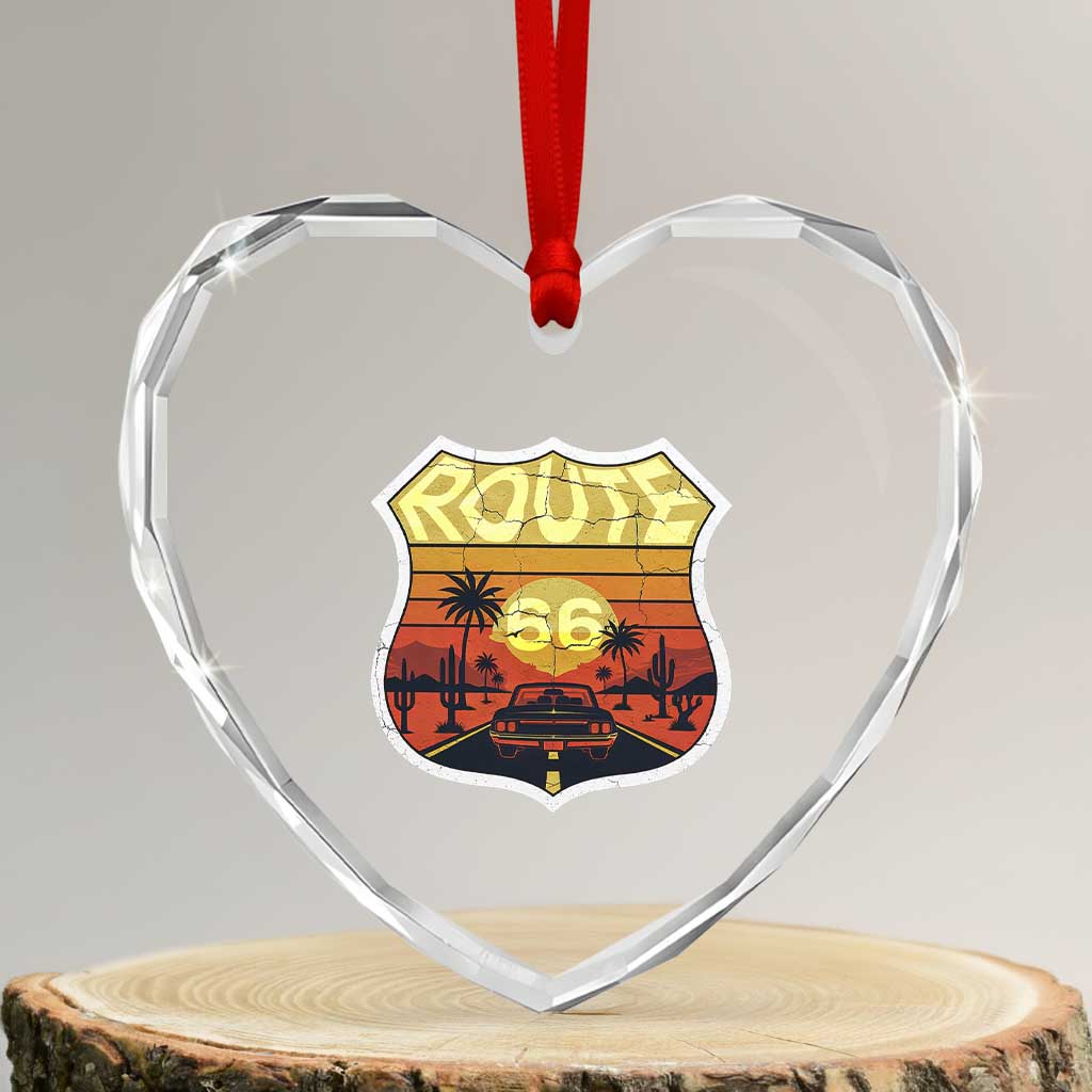 Retro Route Highway 66 Heart Crystal Glass Ornament Vintage Americana Road Trip TS12 Transparent Glass 3'' Heart Print Your Wear