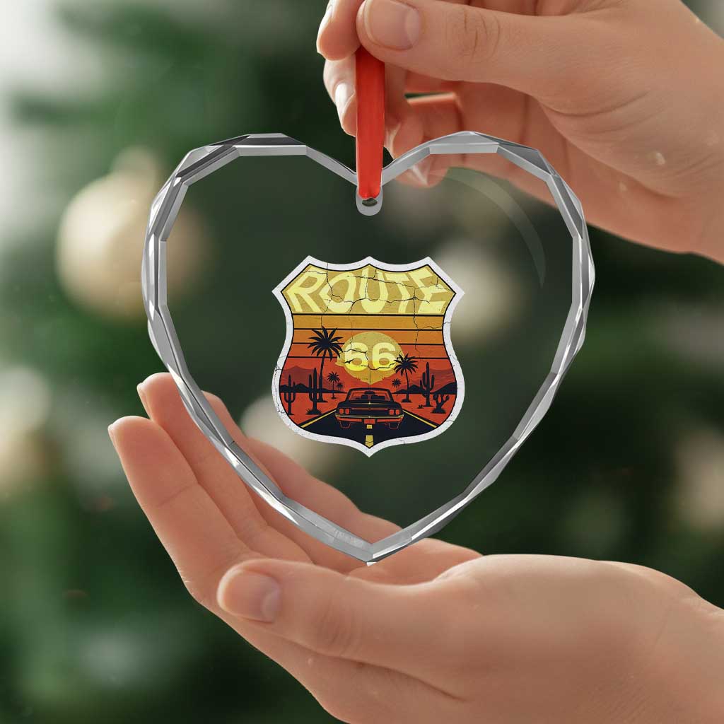 Retro Route Highway 66 Heart Crystal Glass Ornament Vintage Americana Road Trip TS12 Print Your Wear